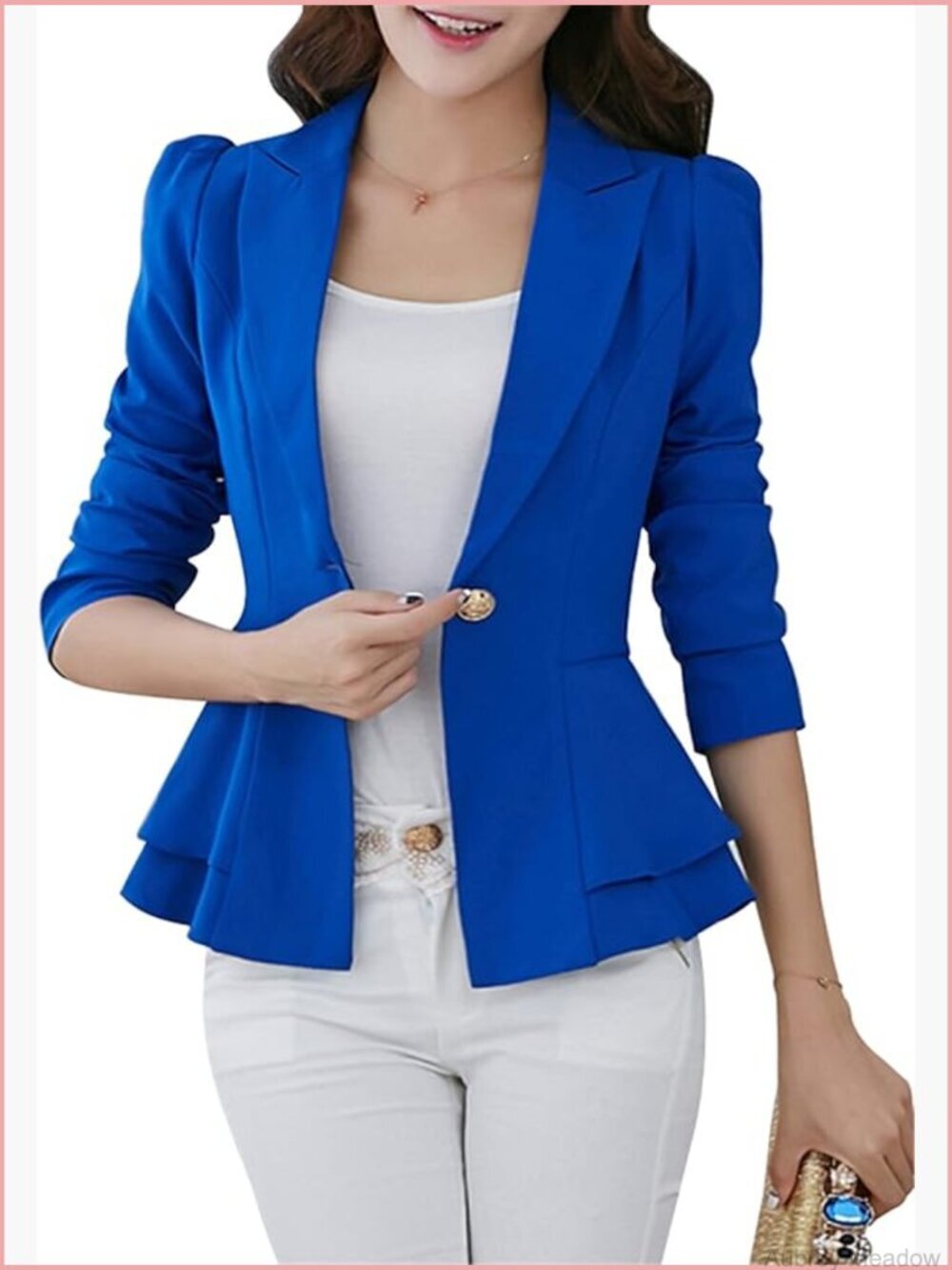 Long Sleeve Solid Blazer Open Front Work Loose Jacket Women's Office Blazer